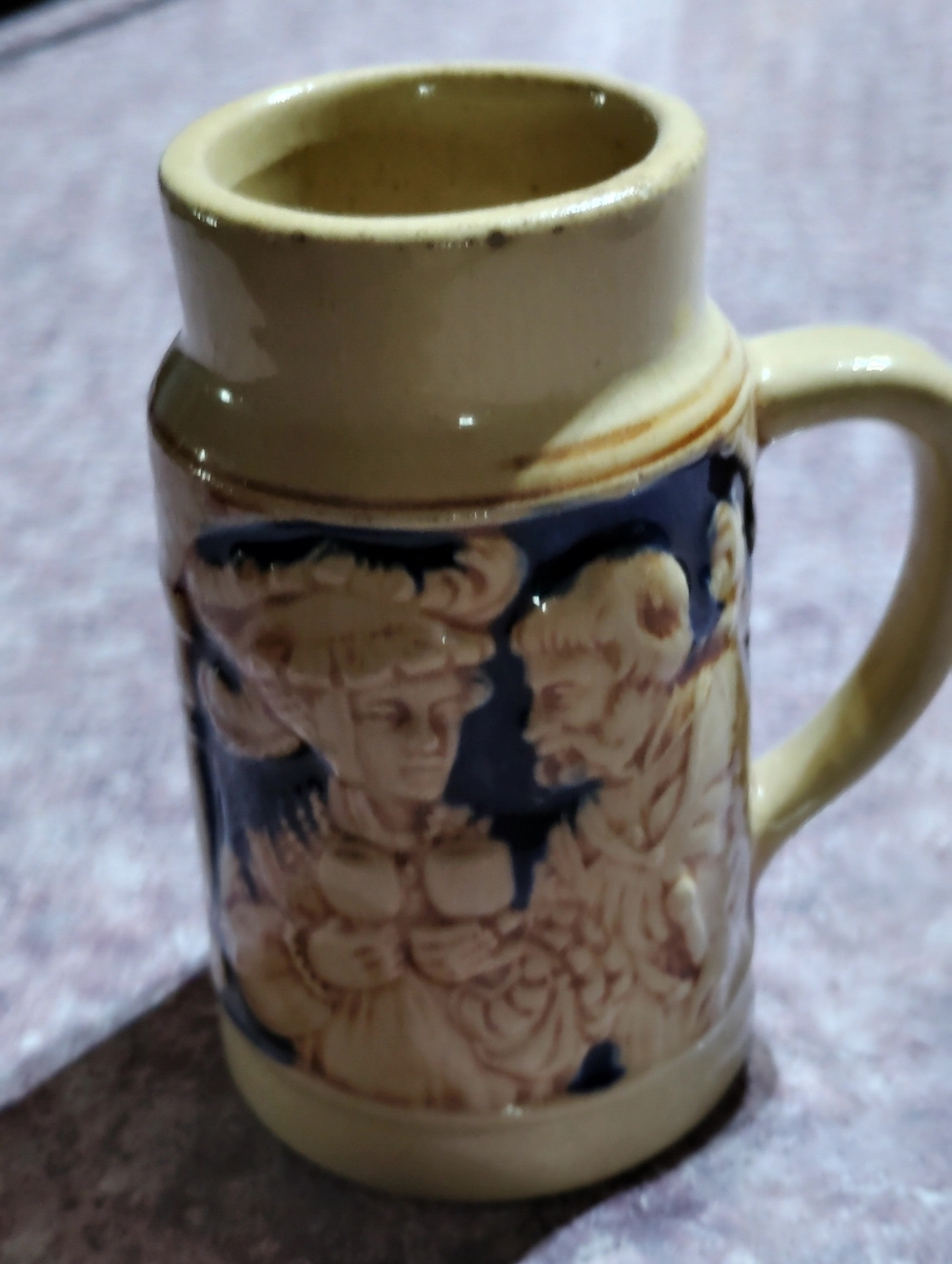 Ceramic Relief Decorative Stein - Cream and Navy